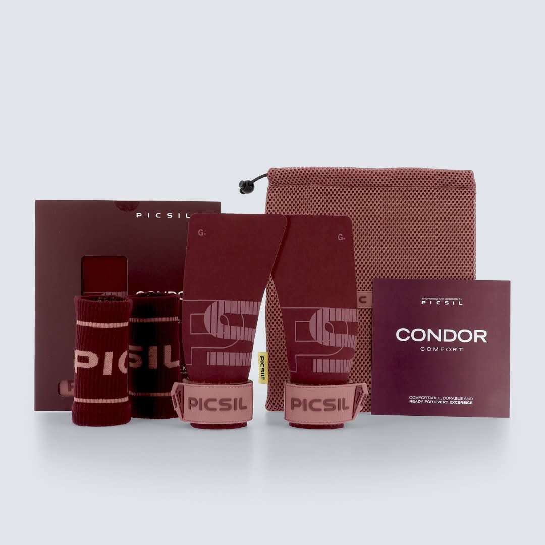 Pack de calleras Condor con magnesio y muñequeras color burdeos 